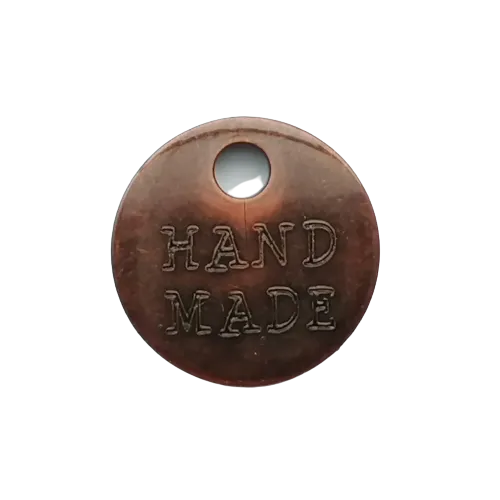 Label 'hand made' - koperkleur 20 mm rond